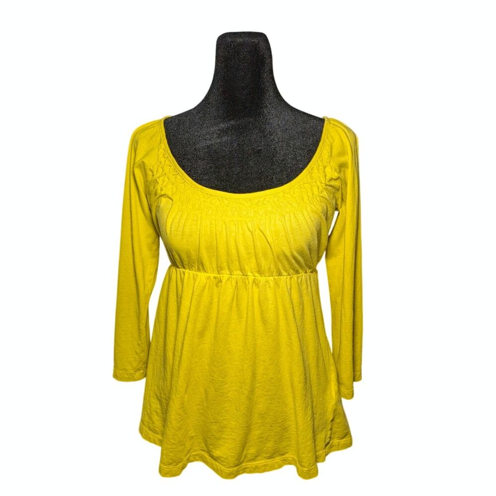 Vintage Y2K J. Crew Women's Sz Small Yellow Ruched Scoop Neck Babydoll Top SP 08